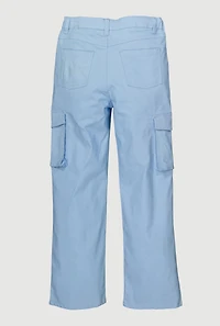 Girls Twill Straight Leg Cargo Pants, Blue, Size 10