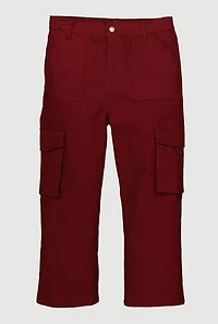 Girls Twill Straight Leg Cargo Pants, Burgundy, Size 10