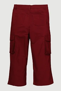Girls Twill Straight Leg Cargo Pants, Burgundy, Size 10