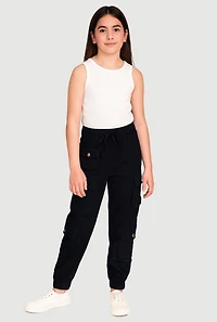Girls Drawstring Cargo Joggers