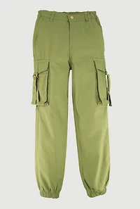 Girls Twill Buckle Cargo Joggers, Green, Size 12