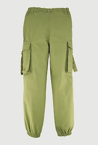 Girls Twill Buckle Cargo Joggers, Green, Size 12