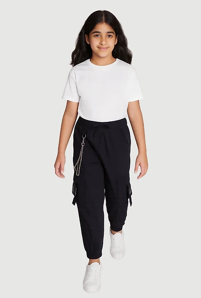 Girls Chain Detail Cargo Joggers,