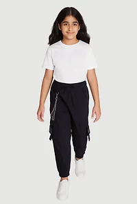 Girls Chain Detail Cargo Joggers, Black, Size 10