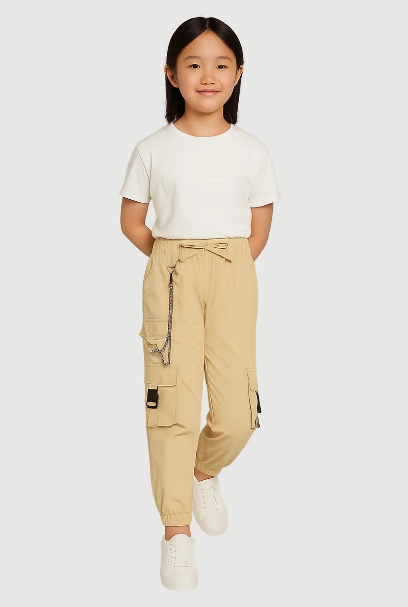 Girls Chain Detail Cargo Joggers, Khaki, Size 10