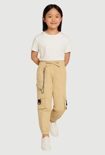 Girls Chain Detail Cargo Joggers, Khaki, Size 10