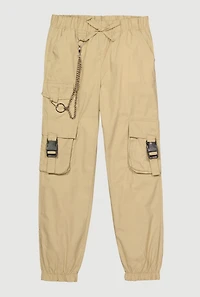 Girls Chain Detail Cargo Joggers, Khaki, Size 10