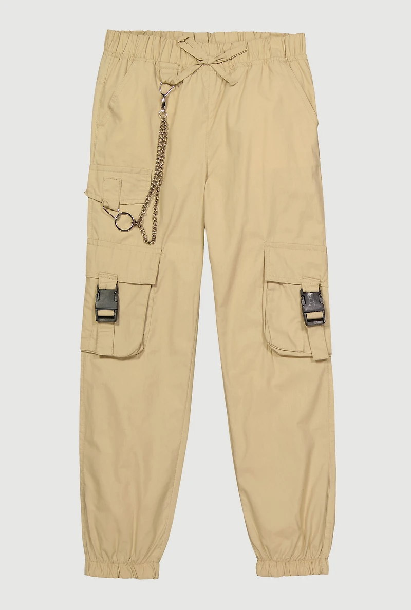 Girls Chain Detail Cargo Joggers, Khaki, Size 12