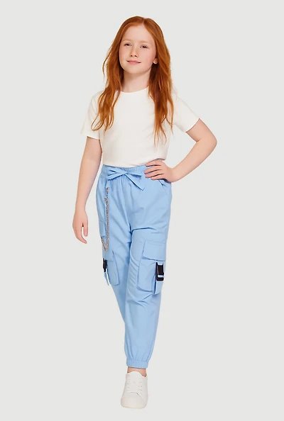 Girls Chain Detail Cargo Joggers, Blue, Size 12