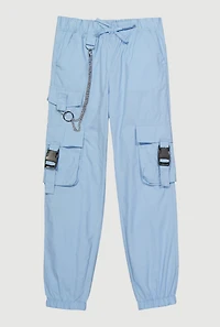Girls Chain Detail Cargo Joggers, Blue, Size 12