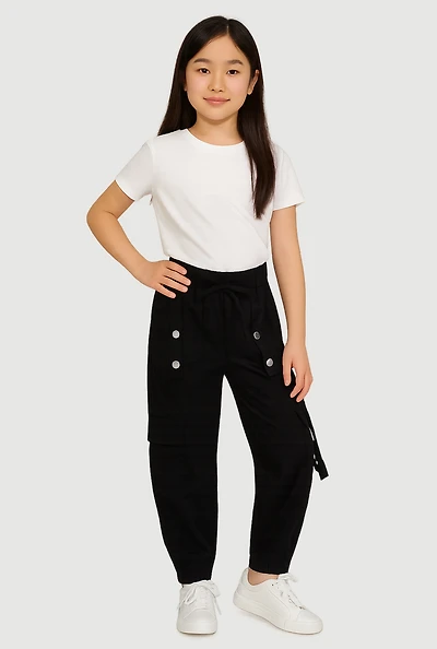 Girls Snap Button Detail Cargo Joggers, 12