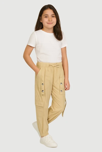 Girls Snap Button Detail Cargo Joggers,