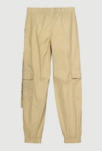 Girls Snap Button Detail Cargo Joggers, Khaki, Size 7-8