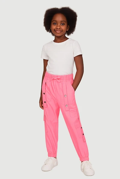 Girls Snap Button Detail Cargo Joggers, Pink, Size 12