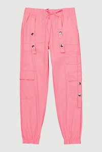 Girls Snap Button Detail Cargo Joggers, Pink, Size 12