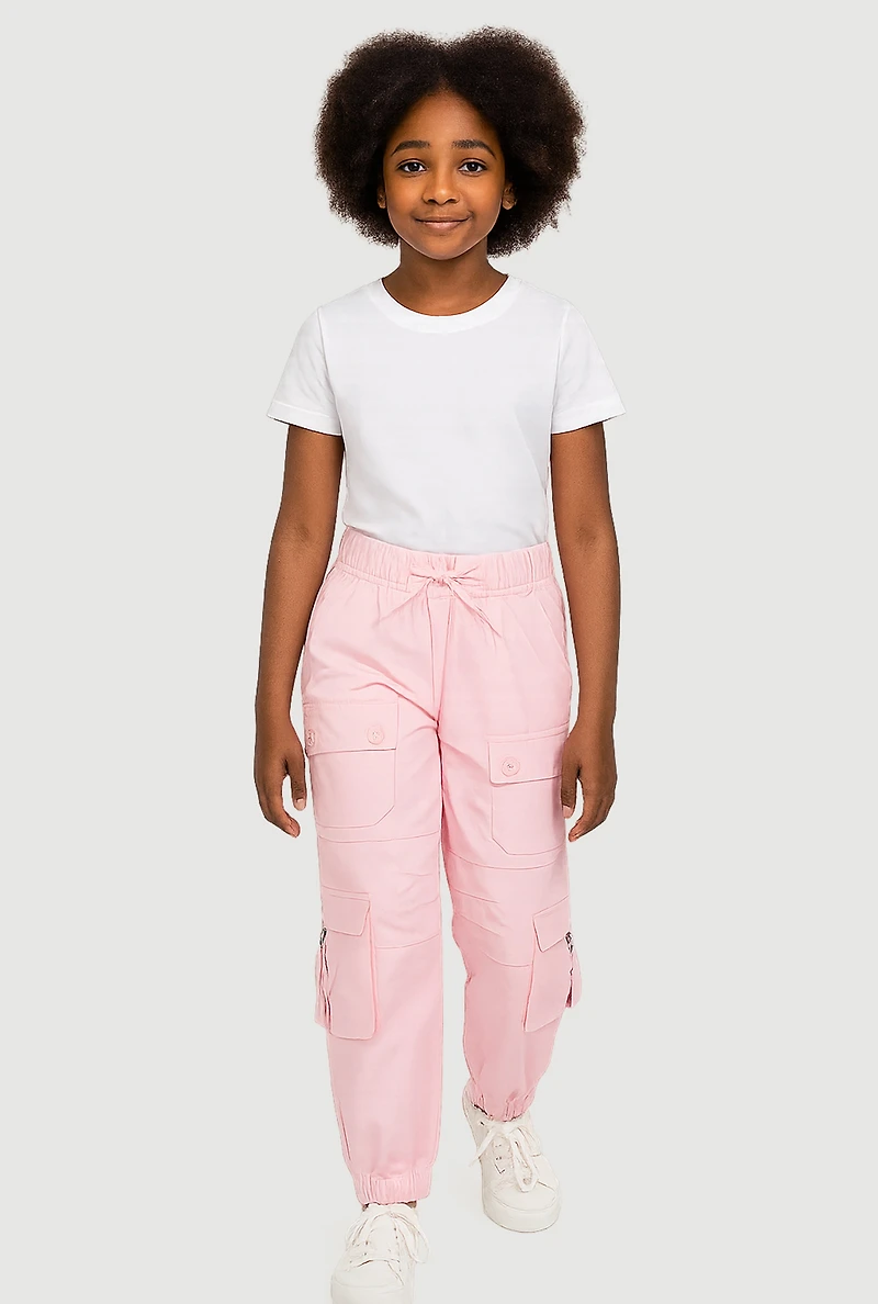 Girls D Ring Tabbed Cargo Joggers, Pink, Size 12