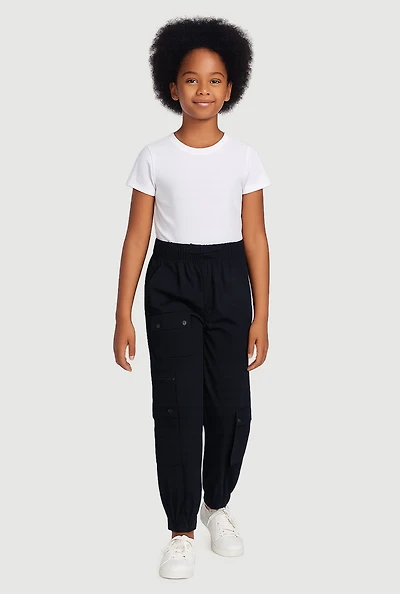 Girls Zip Detail Cargo Pocket Pants, Black, Size 7-8