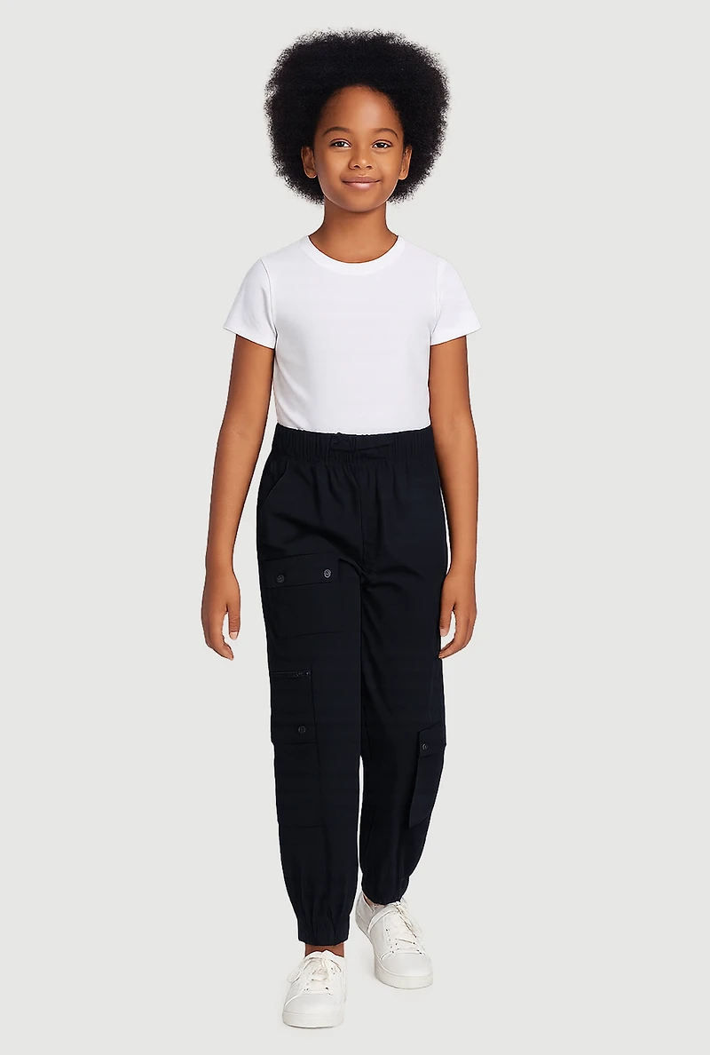 Girls Zip Detail Cargo Pocket Pants, Black, Size 7-8