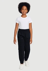 Girls Zip Detail Cargo Pocket Pants, Black, Size 7-8