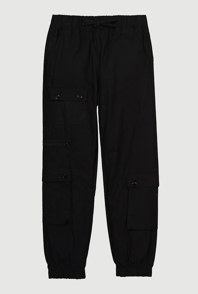 Girls Zip Detail Cargo Pocket Pants, Black, Size 7-8