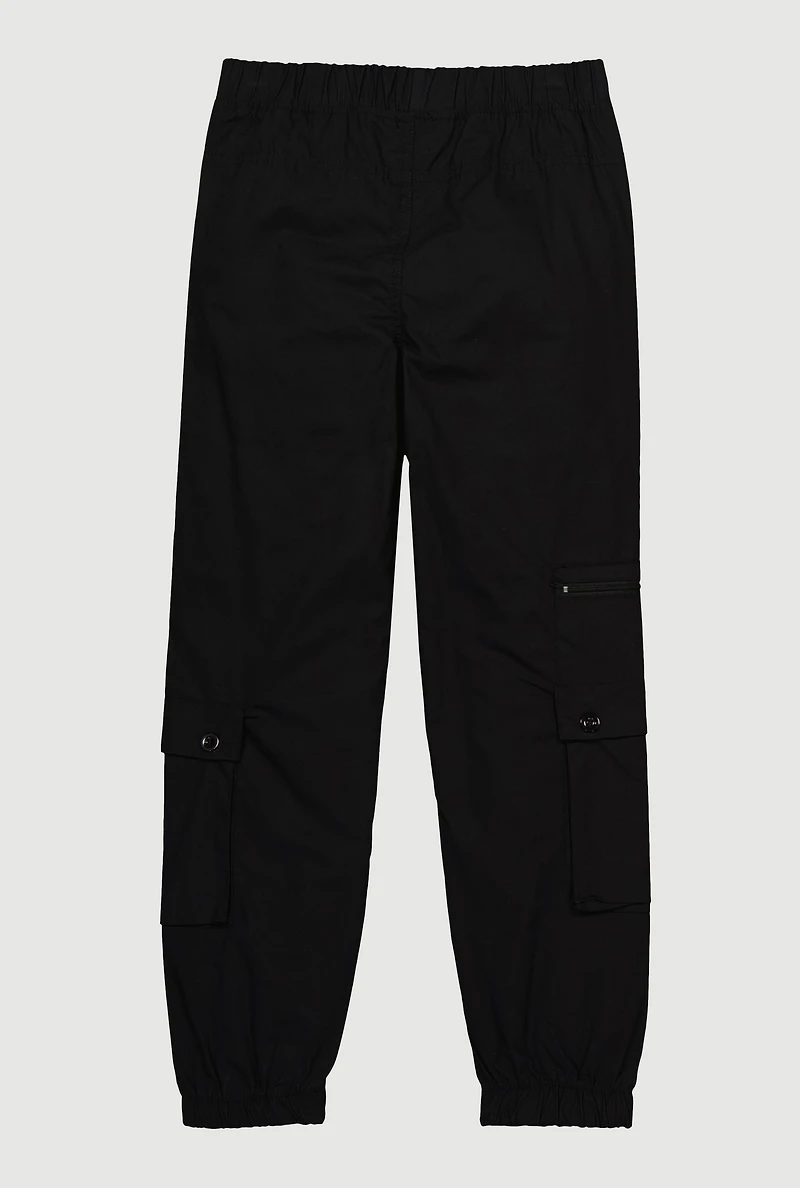 Girls Zip Detail Cargo Pocket Pants, Black, Size 7-8