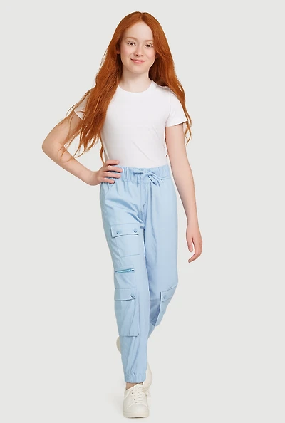Girls Zip Detail Cargo Pocket Pants, Blue, Size 14-16