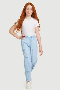 Girls Zip Detail Cargo Pocket Pants, Blue, Size 14-16