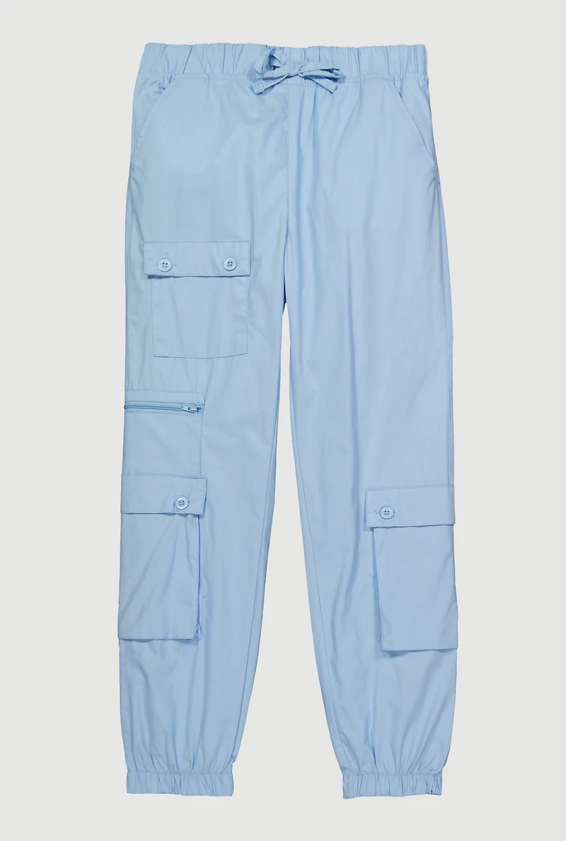 Girls Zip Detail Cargo Pocket Pants, Blue, Size 7-8