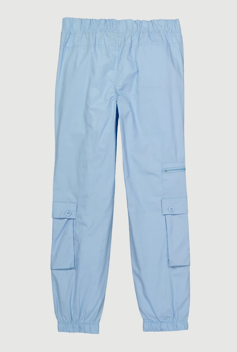 Girls Zip Detail Cargo Pocket Pants, Blue, Size 14-16