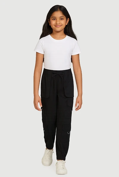 Girls Poplin D Ring Tabbed Cargo Joggers,
