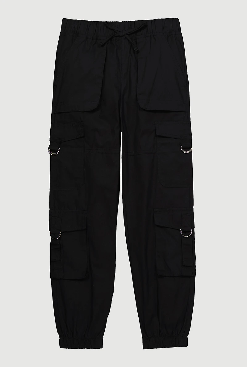 Girls Poplin D Ring Tabbed Cargo Joggers,