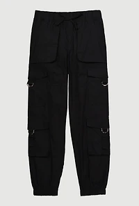 Girls Poplin D Ring Tabbed Cargo Joggers, Black, Size 12