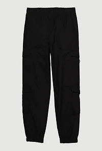 Girls Poplin D Ring Tabbed Cargo Joggers, Black, Size 12
