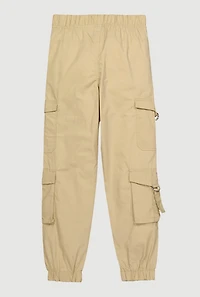 Girls Poplin D Ring Tabbed Cargo Joggers, Khaki, Size 12