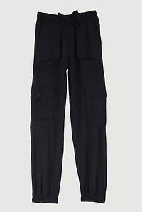 Girls Crepe Knit Cargo Joggers, Black, Size 10