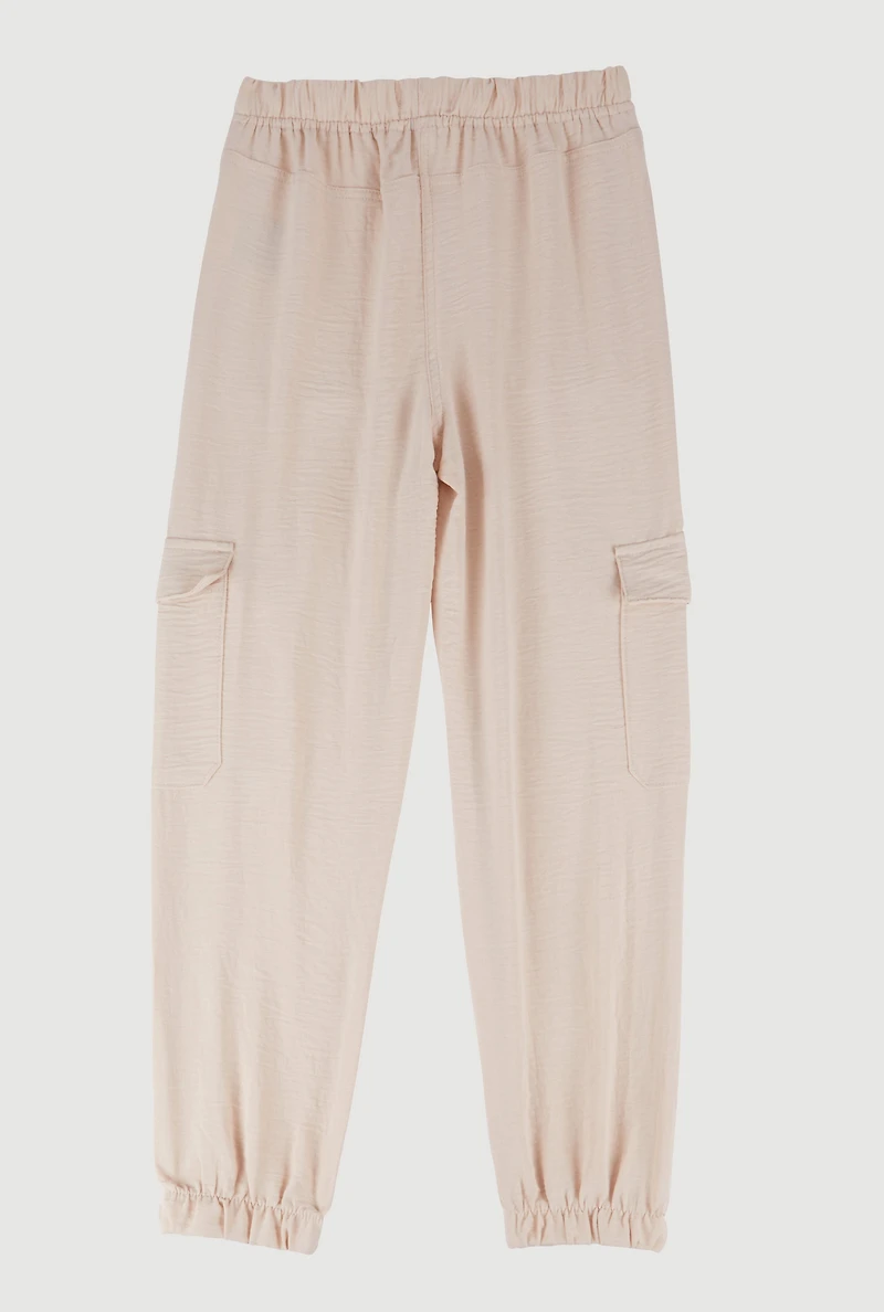 Girls Crepe Knit Cargo Joggers, Khaki,