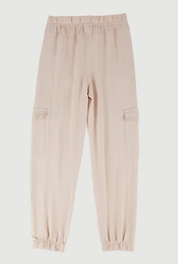 Girls Crepe Knit Cargo Joggers, Khaki,