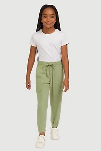 Girls Crepe Knit Cargo Joggers, Green,