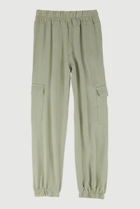 Girls Crepe Knit Cargo Joggers, Green,