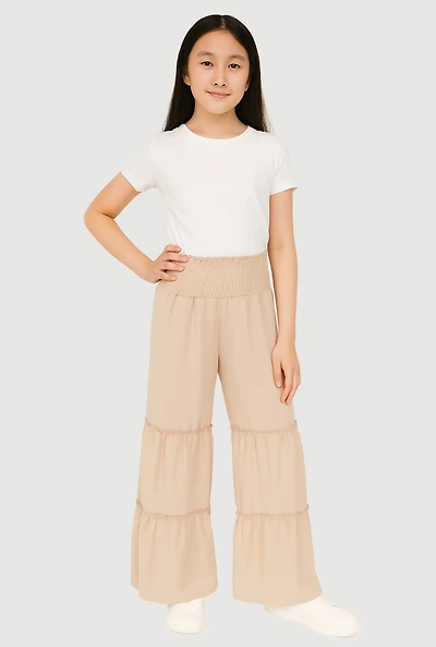 Girls Smocked Tiered Palazzo Pants