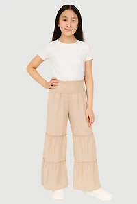 Girls Smocked Tiered Palazzo Pants