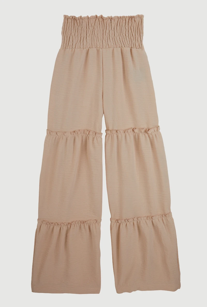 Girls Smocked Tiered Palazzo Pants