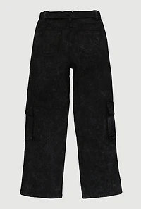 Girls Acid Wash Twill Cargo Pants with Tie Waist Belt