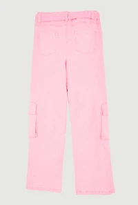 Girls Acid Wash Cargo Pants with Tie Waist Belt