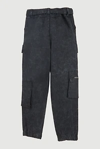 Girls Acid Wash Tie Waist Belted Cargo Joggers