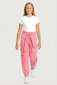 Girls Cargo Joggers with Tie Waist Belt