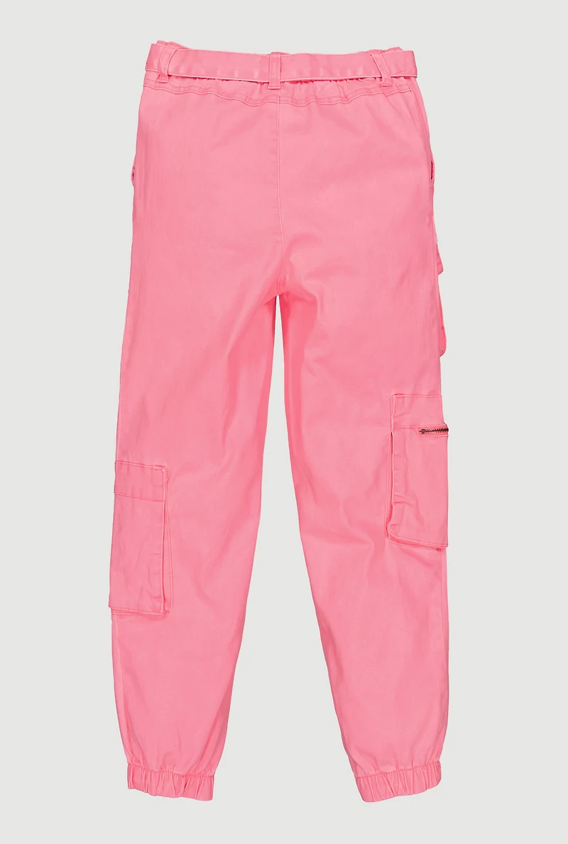 Girls Cargo Joggers with Tie Waist Belt