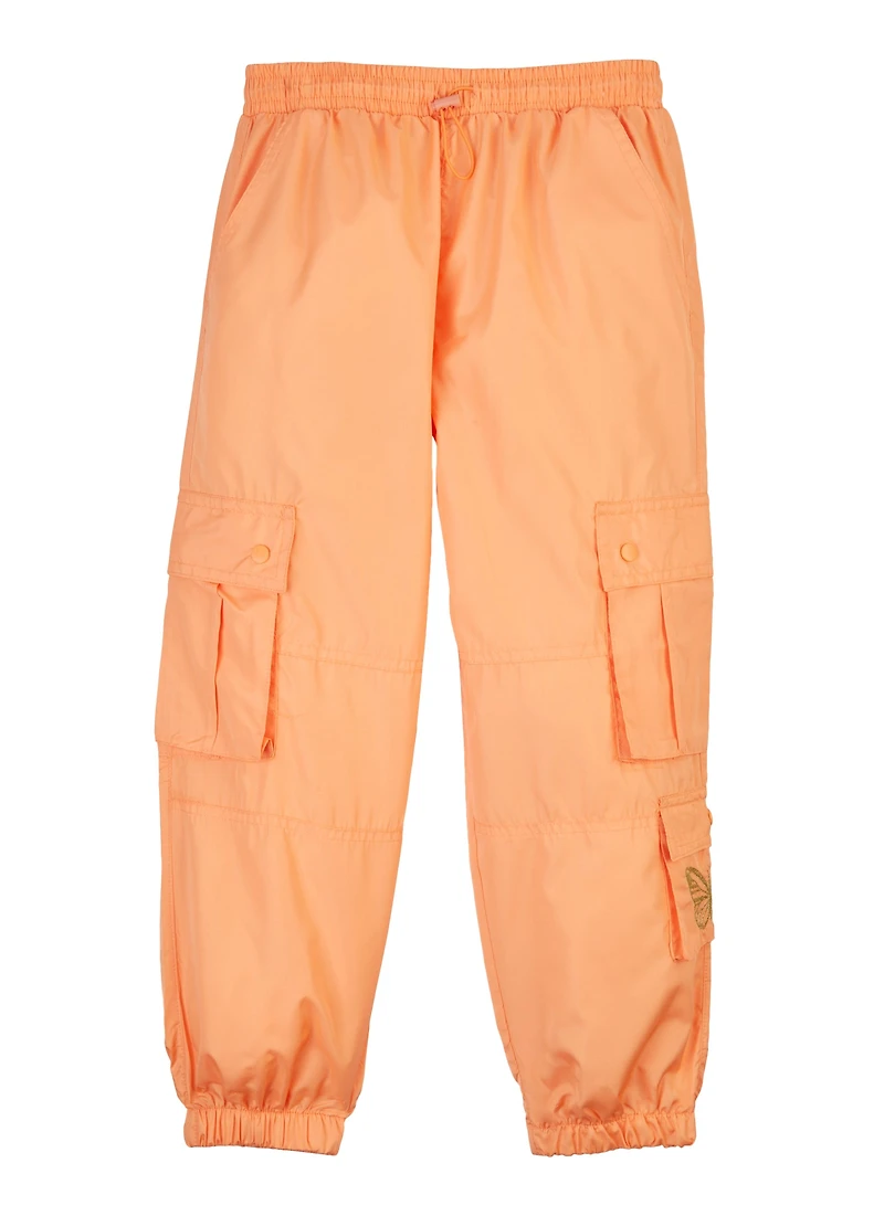 Girls Nylon Cargo Jogger Pants, Orange,