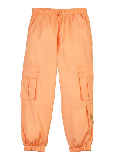 Girls Nylon Cargo Jogger Pants, Orange,