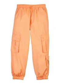 Girls Nylon Cargo Jogger Pants, Orange,